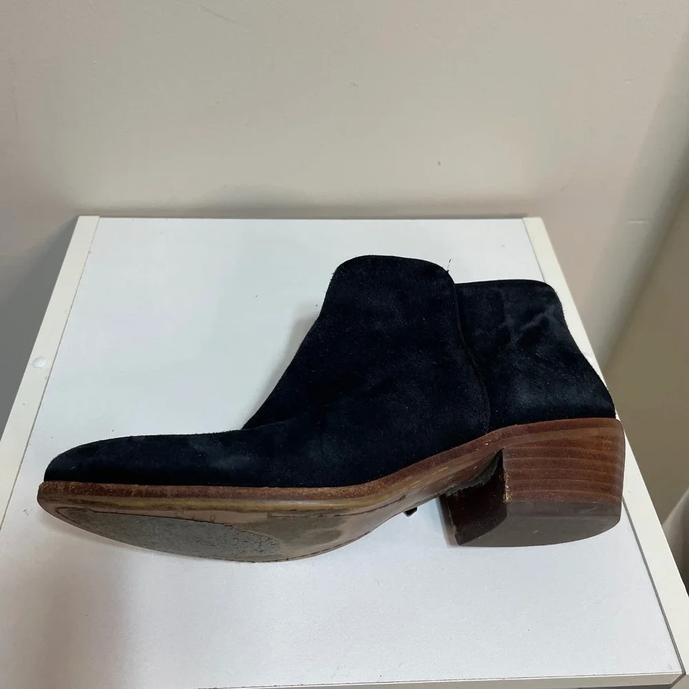 Sam‎ Edelman Black Suede Side Zip Low Block Heel Ankle Boots Women Size 5.5